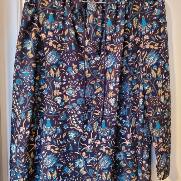 Selling Women's Floral Print Long Sleeved Blue Dress With Ruched Design - Picture 2 of 11